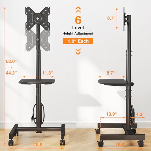 TVON Floor TV Stand with Power Outlet for 13-50 inch TVs up to 55 lbs, Height Adjustable TV Mount Stand with Tilt and Rotat, Max VESA 200x200mm - size: 13-50 inch TVs, 55 lbs capacity