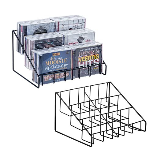 MyGift 2 Pcs CD Rack Tower, 3-Tier DVD Stand Holder, Tabletop Compact Disc Jewel Case Storage, Step Tier Office Media Organizer, Modern Matte Black Metal Wire - color: Black, size: 2 Racks