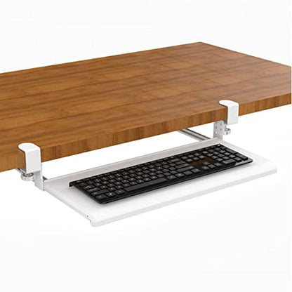 Stand Up Desk Store Large Clamp-On Retractable Adjustable Keyboard Tray | Improve Comfort While Increasing Desk Space - for Desktops Up to 1.5" Thick (33" W x 12.25" D) (White) (Large)