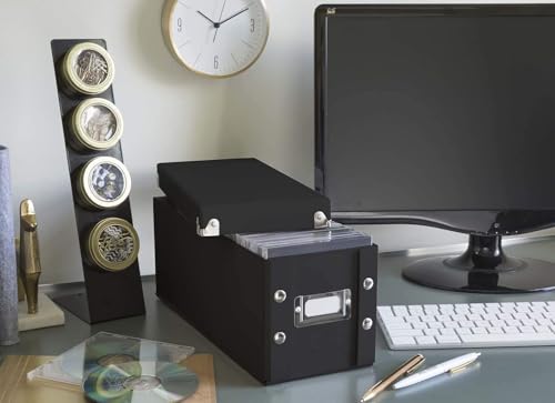 Snap-N-Store CD Storage Box - 2 Pack - Durable 5.1 x 5.1 x 13.2 Inch Disc Holders with Lids to Store up to 52 CDs - Black - color: Black, size: 2 Pack
