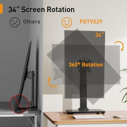 Perlegear Single Monitor Stand for 13-34 Inch Screens, Universal Small TV Stand with Swivel, Tilt, 360° Rotation and 5 Height Settings, Holds 44 lbs for Office, Max VESA 100x100mm, PGTVS29 - style: Single Monitor Stand