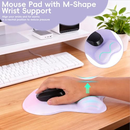 Mouse Pad with Wrist Rest Ergonomic Mouse Pad with Comfortable M-Shape Pain Relief Wrist Support Non-Slip PU Base Mousepad for Laptop, Office & Home (Lavender Plum) - color: Lavender Plum
