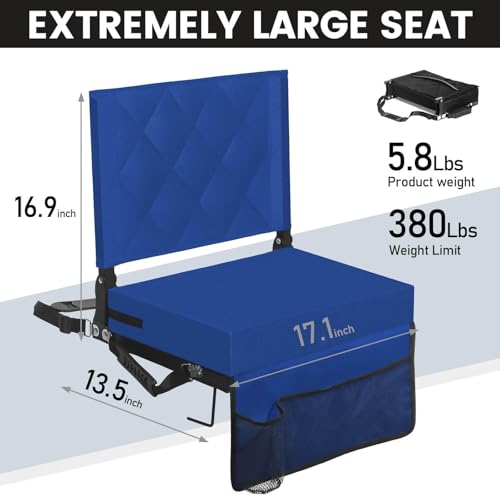 Sheenive Stadium Seats for Bleachers with Back Support, Bleacher Seats with Backs and Cushion Wide, Padded Portable Folding Comfort Stadium Chair with Shoulder Strap, Perfect for Sports Events, Blue - color: Blue