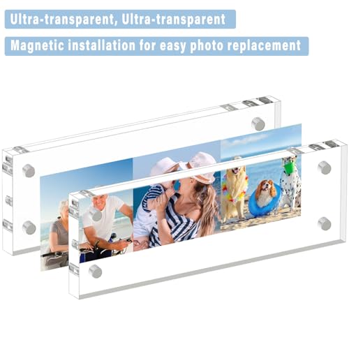 HELPLEX Acrylic Frame, 5 Pack 2x6 Acrylic Picture Frames Photo Booth Frame, 20mm Thicker Frameless Clear Double Sided Magnetic Frame, Free Standing Desktop Display - size: 2x6(5 PACK)