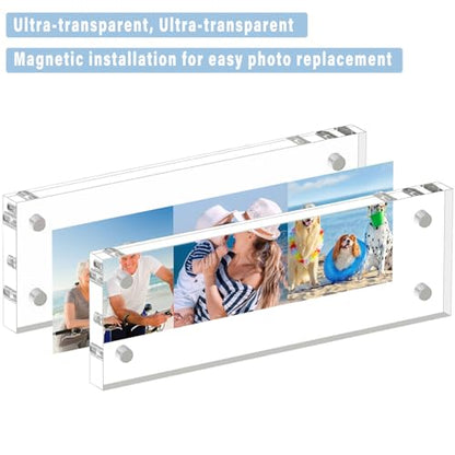 HELPLEX Acrylic Frame, 5 Pack 2x6 Acrylic Picture Frames Photo Booth Frame, 20mm Thicker Frameless Clear Double Sided Magnetic Frame, Free Standing Desktop Display - size: 2x6(5 PACK)