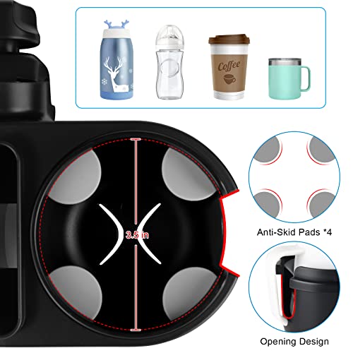Accmor Stroller Cup Holder with Tray, Universal Cup Holder Tray for Uppababy Nuna Doona Strollers, Bottle Drinks Holder for Stroller, Wheelchair, Walker - style: Tray-3 in-1-Black