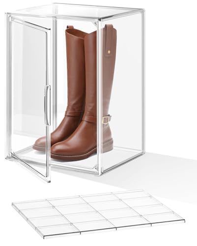 XXX-Large Clear Stackable Acrylic Display with Lid & Magnetic Door - 2-Tier Adjustable Shoe Box Case 11.8'' X 9.8'' X 15.7''Organizer for Boot, Sneakers, Collectibles, Figures, Purses | 1-Pack - color: Clear-xxx-large-1pcs