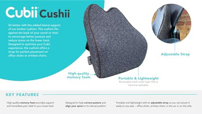Cubii Cushii Back Support Cushion for Back and Lower Back Relief Universal Fit for Desk, Office, Kitchen Chairs, Couch Cushions with Advanced Lumbar Support - size: 16 Inches