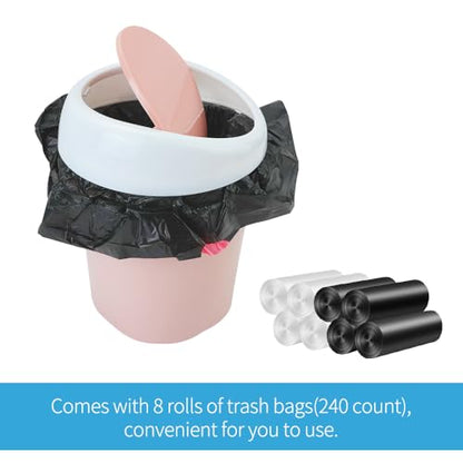 4 Pcs Plastic Mini Trash Can Wastebasket with 8 Rolls Trash Bags, Tiny Bathroom Trash Can with Swing lid, Small Countertop Waste Basket for Home Office Kitchen Vanity Tabletop