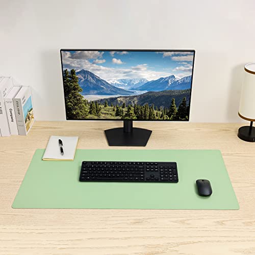Wolaile PU Leather Desk Pad,36x17 in Large Computer Desk Mat,Waterproof Non-Slip Desk Blotter Protector,Light Green Big Keyboard Mouse Pad - color: Light Green