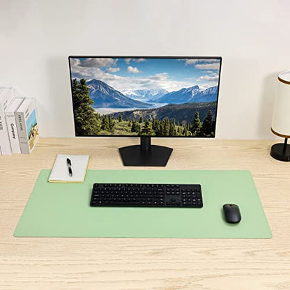 Wolaile PU Leather Desk Pad,36x17 in Large Computer Desk Mat,Waterproof Non-Slip Desk Blotter Protector,Light Green Big Keyboard Mouse Pad - color: Light Green