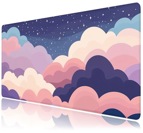 Desk Mat, Cute Colorful Clouds XXL 35.4"x15.7"Large Gaming Mouse Pad, 3mm Thick Gaming Keyboard Pad,Desk Pad Non-Slip Rubber Base with Stitched Edges for Office Game Home Decor - color: Colorful Clouds
