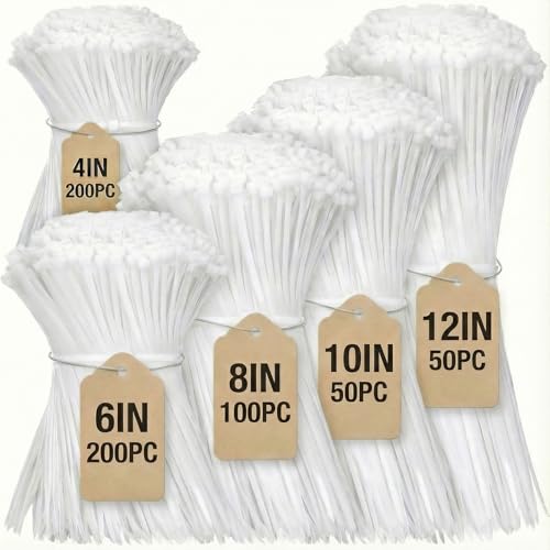 Cable Zip Ties,600 Piece Self-Locking Nylon Cable Ties,Assorted Sizes 4+6+8+10+12-Inch,Multi-Purpose Wire Management Plastic Ties,Perfect for Home,Garden,Office,Travel and Workshop.White - color: White, size: 4/6/8/10/12 Inch 600 Piece