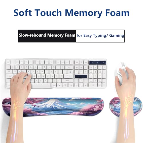Large Mouse Pad + Keyboard Wrist Rest Set, Extended Gaming Mousepad (31.5X11.8 inch) with Non-Slip Rubber, Ergonomics Memory Foam Mouse Wrist Rest Support, Mt Fuji and Cherry Blossom XXL Desk Pad - color: Yu-Mouse Pad-3-B40