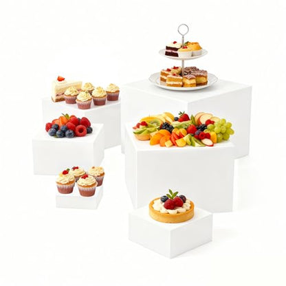 6Pcs Buffet Risers, Food Risers for Buffet Table, Acrylic Display Stands for Party Catering Desset Jewelry Collectibles, Acrylic Cube Boxes with Hollow Bottoms White(8"-7.5"-7"-6.8"-6"-5") - size: 8"-7.5"-7"-6.8"-6"-5"