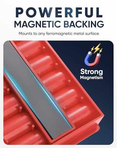 Reniteco Magnetic Socket Holder Set, Red Portable Heavy Duty Socket Rail For 3/8-inch Drive, Hold 28 Sockets - Fit Shallow & Deep Sockets, Sockets Not Included - color: 3/8"-red