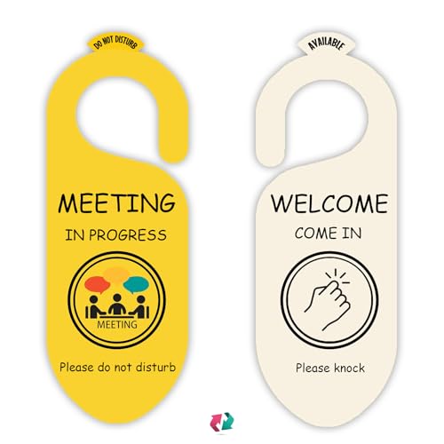 Meeting in Progress Do Not Disturb Door Hanger Sign,In a Meeting Sign for Office Door,2Pack Double-sided Custom Privacy Signs Ideal for Business Office Online Class Meeting Session Conference Room. - color: YELLOW GRAY