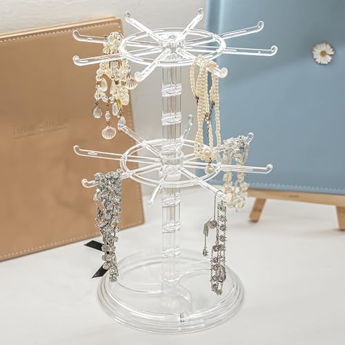 2 Tier Rotating Jewelry Display Stand, Necklace Holder, Jewelry Tree Stand, DIY Organizer for Bracelets, Necklaces, Earrings, Rings, Watches (transparent color) - color: transparent color