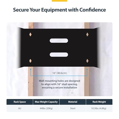 StarTech.com 6U Wall Mount Network Rack - 14 Inch Deep (Low Profile) - 19" Patch Panel Bracket for Shallow Server and IT Equipment, Network Switches - 44lbs/20kg Weight Capacity, Black (WALLMOUNT6) - size: 6U