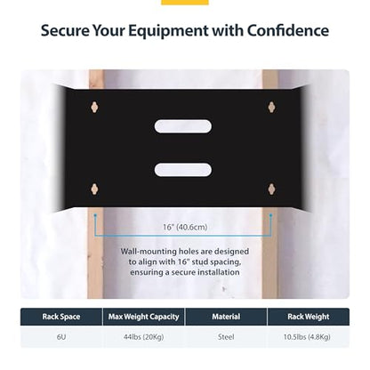 StarTech.com 6U Wall Mount Network Rack - 14 Inch Deep (Low Profile) - 19" Patch Panel Bracket for Shallow Server and IT Equipment, Network Switches - 44lbs/20kg Weight Capacity, Black (WALLMOUNT6) - size: 6U