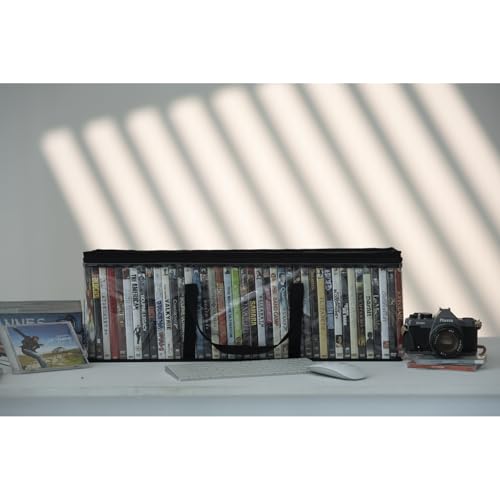Set of 2 DVD Storage Bags,Transparent PVC Media Storage,Media Organizer Bag for DVDs, CDs, Video Games, VHS Box, Video Game Disks,With Reinforced Carrying handles (2, Large) - size: Large