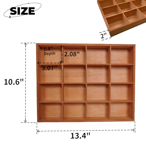 1 Pcs 13.4''x10.6''x2'' Wooden Storage Divider Box Showcase Display Box Organization Tabletop Box with 16 Compartments for Home Craft Office Kitchen Storage (Vintage Color) - color: Vintage Color, size: 16 Compartments
