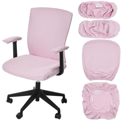 Tallew 4 Pcs Office Chair Covers Set Computer Universal Protective Stretchable Chair Seat Covers Desk Armrest Slipcovers Pads Office Cushion Backrest for Rotating(Pink) - color: Pink