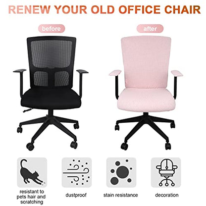 Tallew 4 Pcs Office Chair Covers Set Computer Universal Protective Stretchable Chair Seat Covers Desk Armrest Slipcovers Pads Office Cushion Backrest for Rotating (XL,Pale Pink) - color: Pale Pin