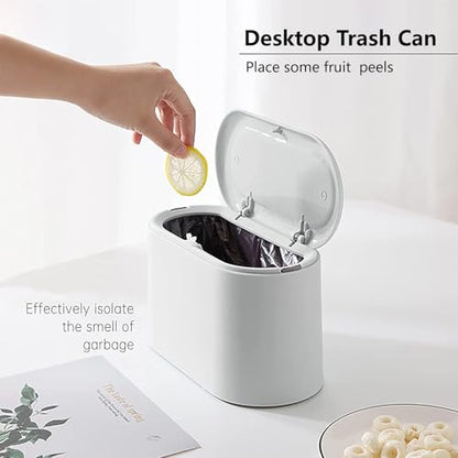 SUBEKYU Mini Trash Can with Lid,Small Desk Trash Can,Countertop Mini Garbage Cans,Tiny Waste Basket,White,with 3 roll Bags - color: White 0.5 Gal with Lid