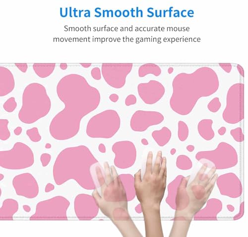 Gaming Mouse Pad, Large Mouse Pads for Desk, Non-Slip Rubber Base Mousepad, Keyboard Mouse Mat, Desk Pad with Stitched Edges, 31.5x11.8 inch Pink Cow Print - color: Pink Cow Print, size: 31.5" x 11.8"