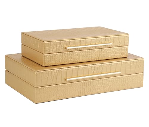 HofferRuffer Faux Leather Decorative Boxes Set of 2, Large Nesting Keepsake Box Accessory Organizer Jewelry Organizer with Hinged Lid, Stacking Storage Box Container for Home or Office (Gold) - color: Gold