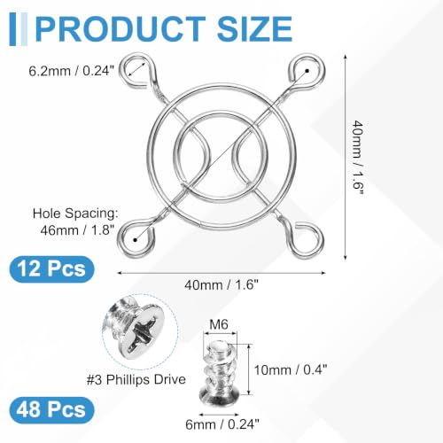 PATIKIL 40mm Fan Finger Grill, 12 Pcs Metal Ventilation Grill Guard Cover with Screws for Industry Workshop Computer Household Refrigerators Air Conditioning, Silver - size: 40mm