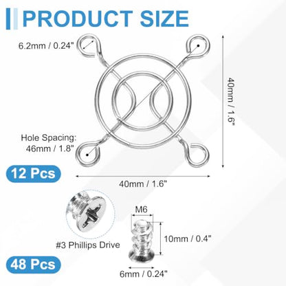 PATIKIL 40mm Fan Finger Grill, 12 Pcs Metal Ventilation Grill Guard Cover with Screws for Industry Workshop Computer Household Refrigerators Air Conditioning, Silver - size: 40mm