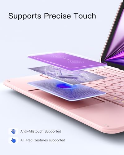 Inateck for iPad (A16) 11th/10th Gen 450g Ultralight Keyboard Case, Air 11" 2026 M4 /M3/M2, Air 5/4th, Pro 11 4/3/2/1th,1 Second Magnetic Detachable Keyboard with Touchpad, AceTouch, Light Pink - color: Light Pink