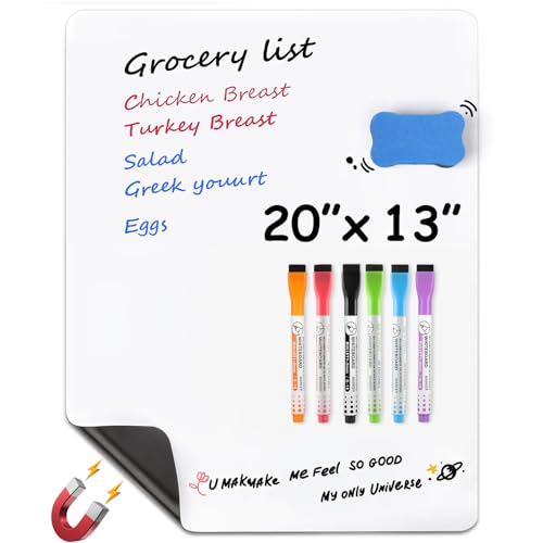 MaxGear Magnetic Dry Erase Board for Fridge, 20 x 13 Inch, Markers Included | Strong Magnetic Backing, Stain Resistant Surface, Easy to Write and Erase, Ideal for To-do Lists, Includes 6 Markers 1 Erase - color: A-white, size: 20"x13"