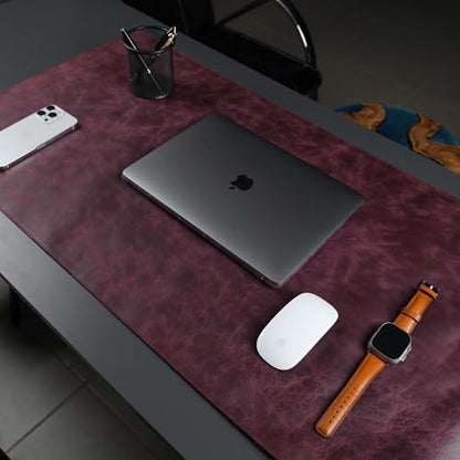Jersey Genuine Calfskin Leather Desk Pad, Office Desk Mat with Non-Slip Bottom, Smooth Surface for Mouse & Keyboard, Desk Protector (36x19 inches) (Dark Purple) - color: Dark Purple