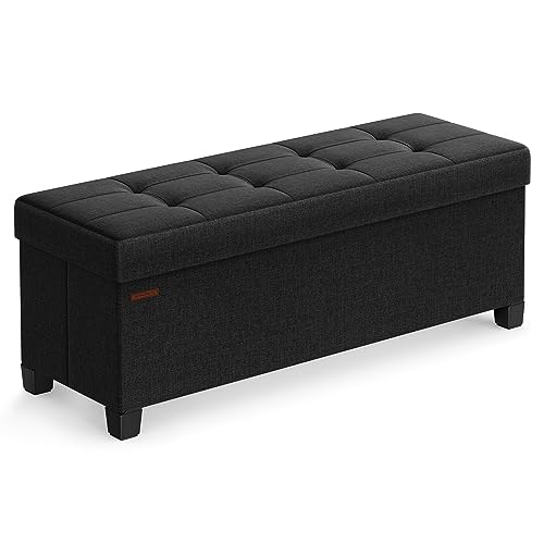 SONGMICS Storage Ottoman Bench, Foldable Foot Rest with Legs, 15 x 43 x 15.7 Inches, End of Bed Bench, Storage Chest, Load up to 660 lb, for Living Room, Bedroom, Entryway, Ink Black ULSF018B01 - color: Ink Black, size: 15"D x 43"W x 15.7"H