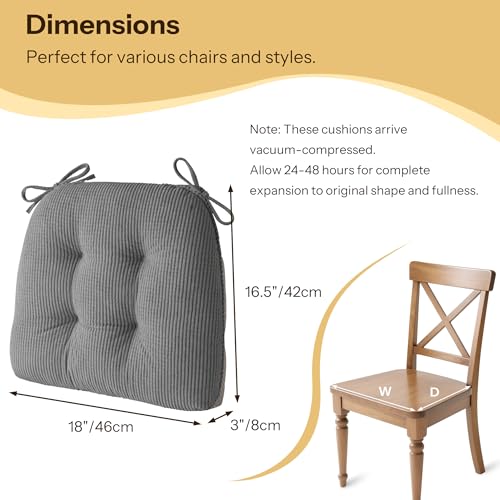 Indoor Kitchen Chair Cushions Set of 4 18"X16.5"X3" Soft Anti Slip Dining Chair Pads Tufted Kitchen Seat Cushion with Ties, Grey - color: Grey