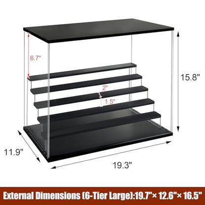 Acrylic Display Case with Adjustable LED Light, 6 L Tier Clear Display Box Dustproof Showcase for Action Figures, Collectibles and Mini Toys, Assembly Display Cabinet(Black 19.7*12.6*16.5in) - color: Black, size: 6 Tier 19.7×12.5×16.5in