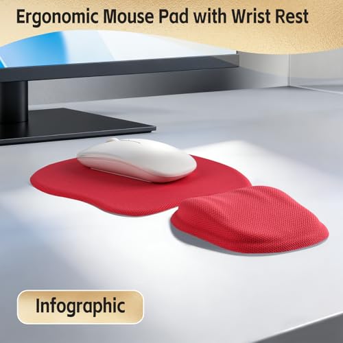Ergonomic Mouse Pad with Wrist Support, Memory Foam Wrist Rest & Mouse Pad Set, Relieves Wrist Pressure for Comfortable Office & Gaming Use (Pink) - color: Pink