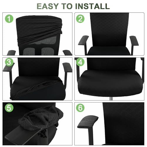Tallew 4 Pcs Office Chair Covers Set Computer Universal Protective Stretchable Chair Seat Covers Desk Armrest Slipcovers Pads Office Cushion Backrest for Rotating(Quilted Black) - color: Quilted Black