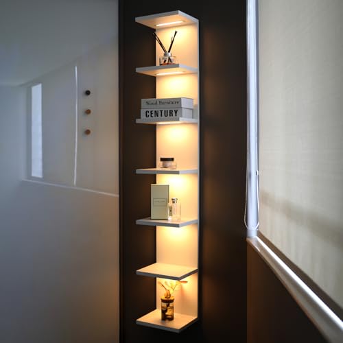 7 Tier Wall Shelves with Led Light, Lack Wall Shelf Unit, Vertical Shelf with Remonte Control,White Shelves - color: 7 Tier White
