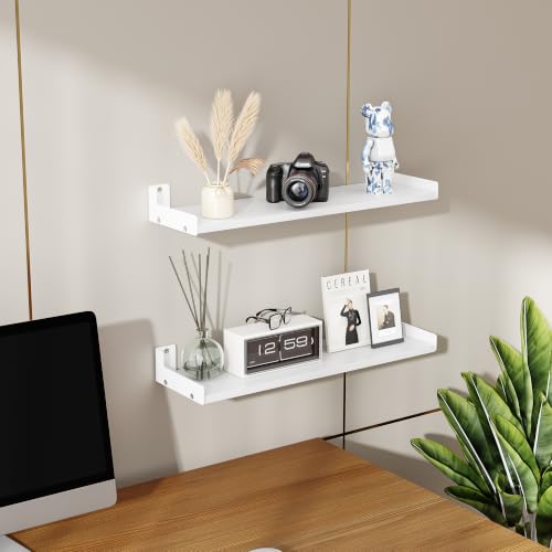 Floating Shelves for Wall, Shelves for Decor Storage Set of 6, Wall Mounted Wood Shelf for Bedroom, Living Room, Bathroom, Kitchen,Long Picture Ledge Shelves. (White) - color: White