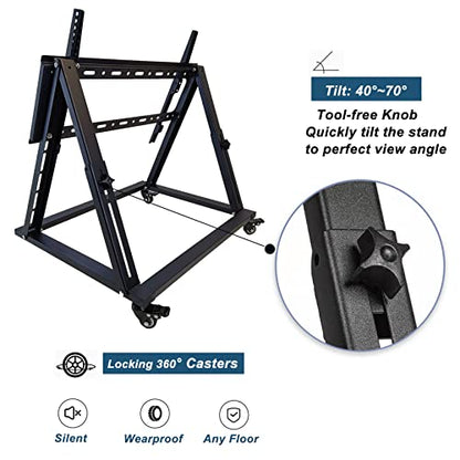 Low Height Mobile TV Stand, Confidence Monitor Stand, Rolling TV Mount with Wheel for 32-70 inch Flat Curved Screen TV, LED LCD, 30° Adjustable Viewing Angle (Pro-Version)