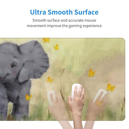 Baby Elephant with Butterflies Mouse Pad Large Gaming Mousepad Non-Slip Rubber Base Keyboard Mouse Mat for Laptop Keyboard Desktop 31.5 x 11.8 inch - color: Baby Elephant With Butterflies