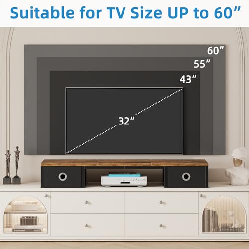 YAOHUOO 45" Large TV Riser with Fabric Drawers for 32-60 inch TV | TV Stand Riser with Steel Legs, Tabletop TV Riser Shelf, Monitor Stand Riser for Home Office,Rustic Brown