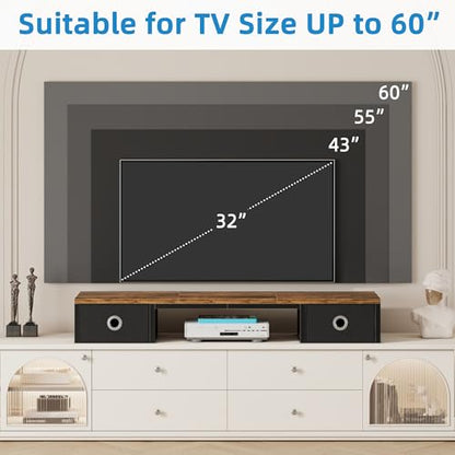YAOHUOO 45" Large TV Riser with Fabric Drawers for 32-60 inch TV | TV Stand Riser with Steel Legs, Tabletop TV Riser Shelf, Monitor Stand Riser for Home Office,Rustic Brown