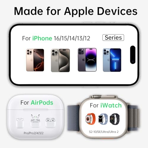 2026 3 in 1 Charging Station Fast Charging for iPhone,Wireless Charger for iPhone 17 16e 16 15 14 13 12 11 X Pro Max & Apple Watch - Wireless Charging Station for AirPods 4 3 2 Pro