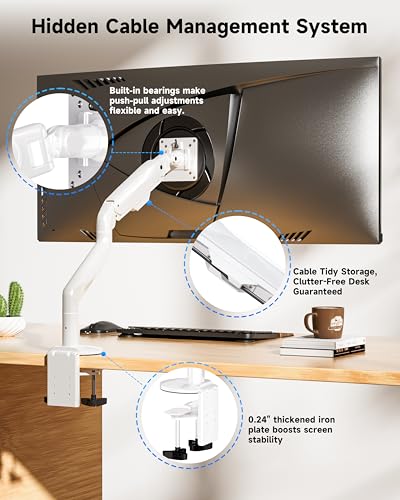 BIZUM Heavy Aluminum Monitor Stand 17 to 43 Inch Monitor Arm, Adjustable-Monitor Mount up to 33lbs with Clamp and Grommet Base, VESA 75x75/100x100mm White - color: White
