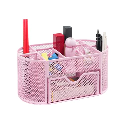 Newkita Desktop Organizer with Pencil Pen Holder and Accessories Offering 8 Compartments and 1 Drawer for Home, School and Office. (Cherry Blossom Pink) - color: pink